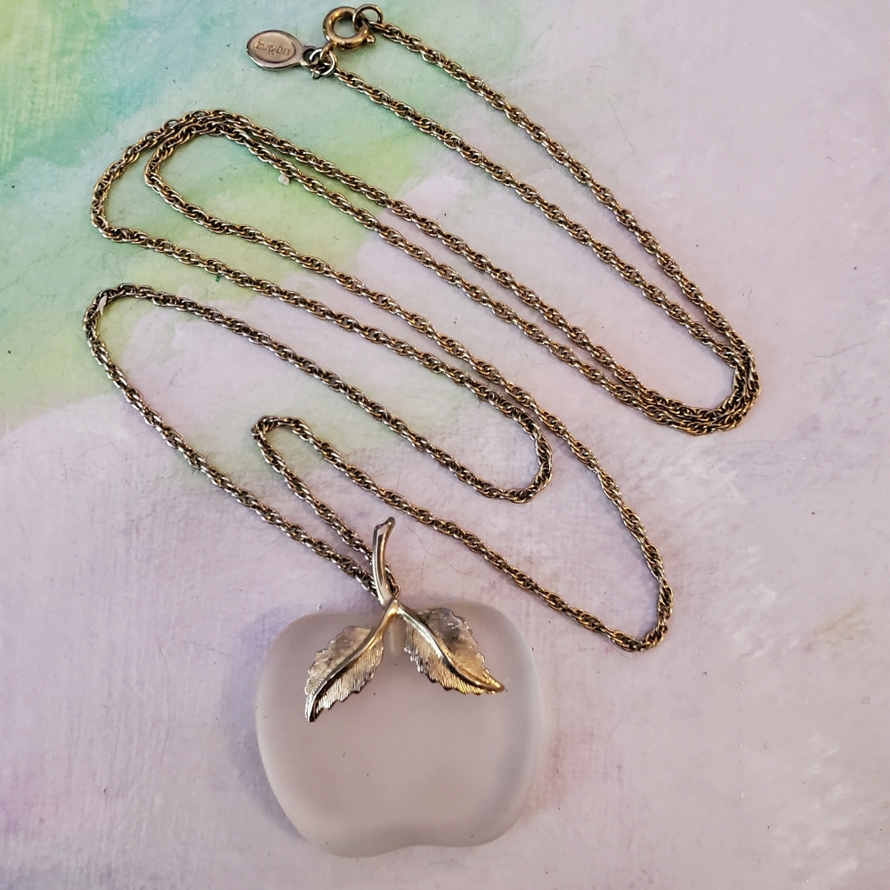 Avon Necklace Apple Pendant Frosted Lucite